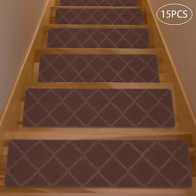 15PCS Non-Slip Carpet Stair Treads 30  X 8  Mats Indoor For Wooden Steps Coffee • $36.49