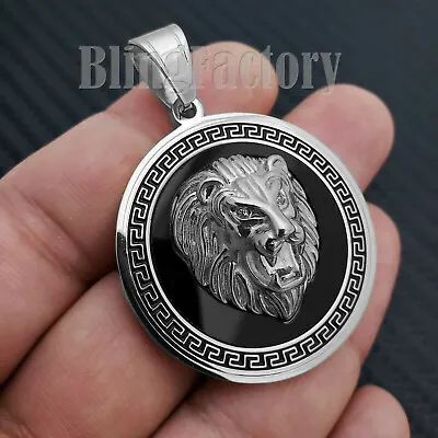 Hip Hop Iced Bust Down Silver Lion Head Medallion Stainless Steel Charm Pendant • $16.99