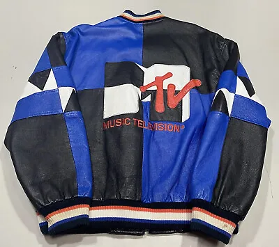 VNTG: 80s/90s MTV Music Television Color Block Leather Bomber Jacket Mens Sz: M • $540