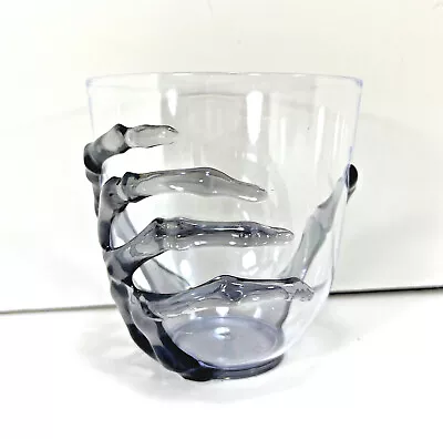 NEW Halloween SKELETON HAND STEMLESS WINE GLASS Acrylic Cup 14.5oz Clear BLACK • $14.99