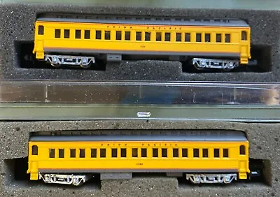 N Scale UP Union Pacific *Lighted* Passenger Coach Cars Runner 2-Pack Set • $59.99