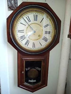 Antique ANSONIA 8 Day Time & Strike LONG DROP SCHOOLHOUSE CLOCK • $85