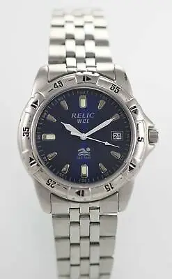 Relic Wet Watch Mens Stainless Silver Steel D 50m Water Res Battery Blue Quartz • $34.93