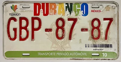 DURANGO Mexico License Plate #GBP-8787 • $24.97