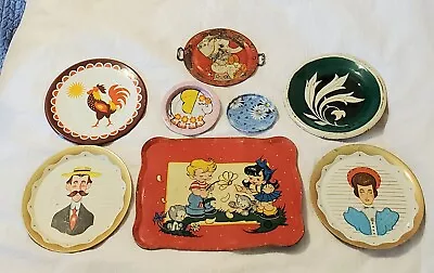 Vintage Children's Play Dishes Metal Tin Colorful Lot Of 8 • $7