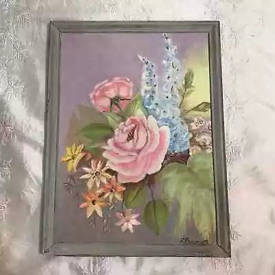 Vintage Original Oil PAINTING Signed Eleanor Floral Flowers Pink ROSES Art • $66