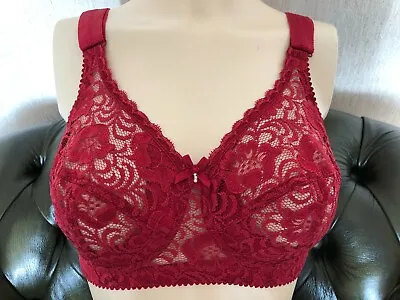 New Miss Mary Of Sweden Deep Red Non Wired Lace Full Cup Support Bra Uk 46c • £19.95