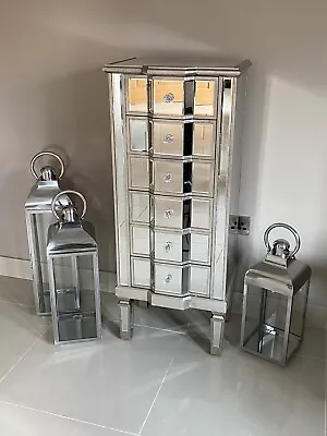 £249.95 • Buy SOL Venetian Mirrored Distressed Antique Silver  Tallboy 6 Drawer  Chest Drawers
