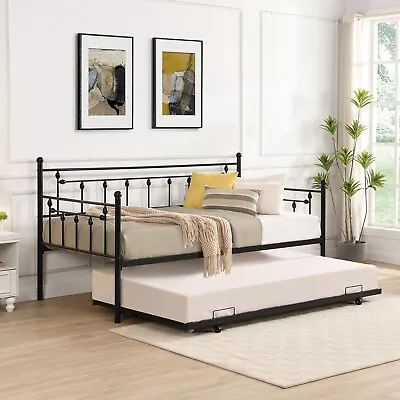 2 In 1 Convertible Modern Twin Size Metal Daybed Couch Pull Out Trundle Sofa Bed • $176.28