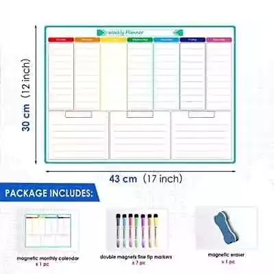 KTRIO A3 Magnetic Weekly Planner Whiteboard For Fridge Dry Wipe Meal Planner NEW • £9.99