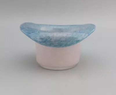 Vasart Signed Scottish Blue & Pink Mottled Glass Bowl - B015 Top Hat Shaped • £19.99