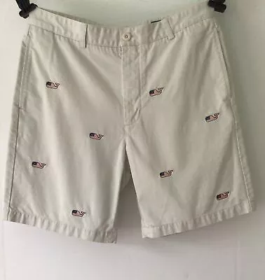 VINEYARD VINES Men’s 100% Cotton Patriotic Club Shorts Ivory (Size 34) • $19.95