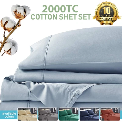 $7.21 • Buy 2000TC Egyptian Cotton Flat Fitted Sheet Sets King Single Double Queen Size Bed