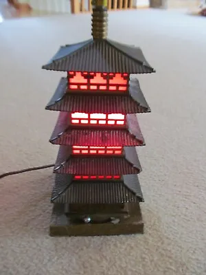 Antique Japanese Pagoda Lamp Metal W/Music Box  & Red Internal Light Works • $74.95