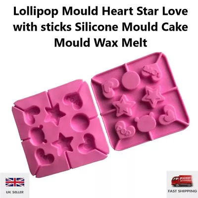 Lollipop Mould Heart Star Love With Sticks Silicone Mould Cake Mould Wax Melt  • £3.45