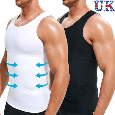 Mens Slimming Belly Tummy Control Chest Compression Vest Tank Top Shaper T-Shirt • £13.79
