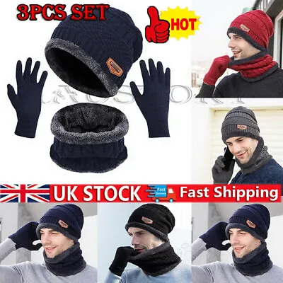 3pcs/set.Mens Womens Beanie Hat And Neck Scarf Knitted Gloves Set Winter Warmer • £7.87