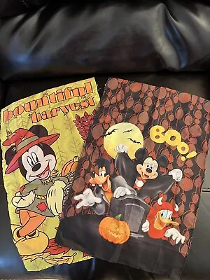 Mickey Mouse Disney Flag Harvest And Mickey Donald Goofy Halloween Lot Of 2 • $18.95