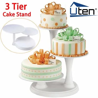 3 Tier White Round Cake Rack Food Holder Plate Display Stand Birthday Party • £14.99