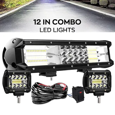 22 32 42 50 52 Inch Straight Tri-Row LED Light Bar Combo Kit Pods For Truck SUV • $46