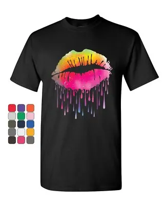 Dripping Neon Lips T-Shirt Lips Like Sugar Kiss Love Sexy Melt Mens Tee Shirt • $17.95