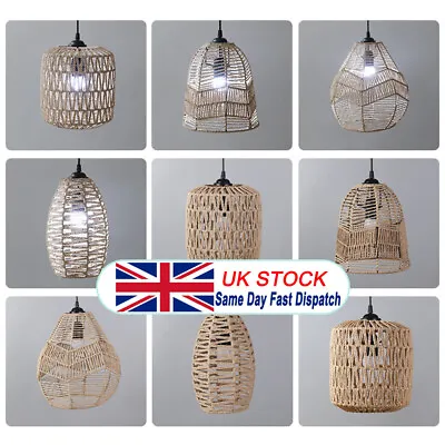 Vintage Imitation Rattan Light Shade Hemp Rope Ceiling Shades Pendant Lampshade • £7.99