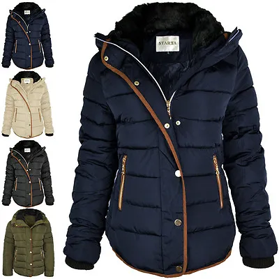 £34.99 • Buy Womens Ladies Quilted Winter Coat Puffer Fur Collar Hooded Jacket Parka Size New
