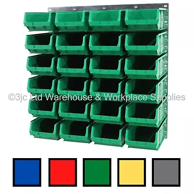 NEW UK Made Plastic Parts Storage Bins Boxes With Steel Wall Louvre Panel SET 18 • £112.85