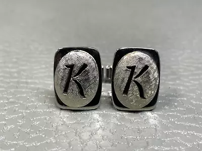 New Old Stock Mid Century Modern Initial  K  White Gold Plated Cuff Links  • $19.95