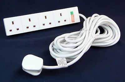 Extra Long 8 Metre 4 Way Surge Protected Mains Extension Lead UK 4 Socket 13 Amp • £17.99