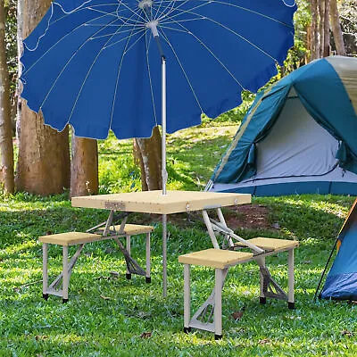 Folding Camping Table And Chairs Set With Umbrella Hole And Aluminium Frame • £56.99