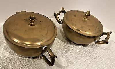 Vintage Metal Brass Sugar Bowl & Creamer With Lids Set - See Description • $29.47