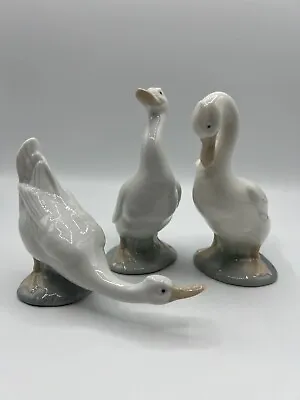 3 X Vintage NAO Lladro Spain Porcelain White Goose Duck Figurine Ornament Set • £45