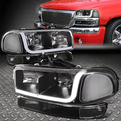 For 99-07 GMC Sierra 1500 2500 3500 LED DRL Black/Clear Headlights+Bumper Lamps • $85.88