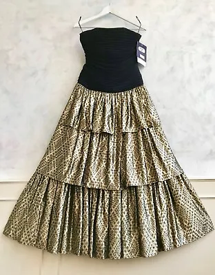 £110 • Buy NEW+TAGS- Vintage SIMON ELLIS Black Ruched Gold Prom Ball Gown Dress 10 RRP £175