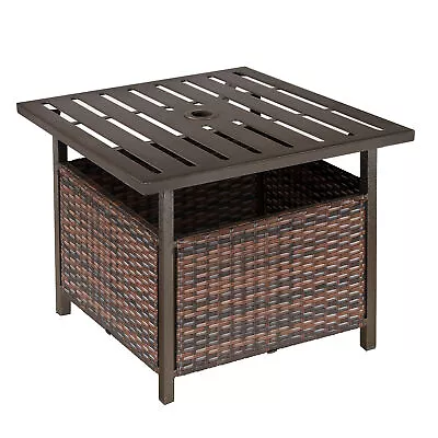 Outsunny Outdoor Rattan Coffee Table W/ Umbrella Hole Fit For Garden Backyard • £47.99