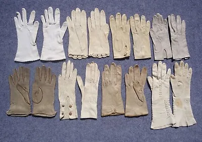 8 Pair Vintage Ladies Leather Gloves Mixed Size White Beige Clean 8 Pair • $19.95