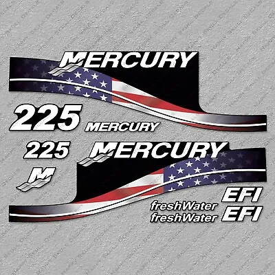 Mercury 225 HP EFI FreshWater USA Flag Edition Outboard Engine Decal Set • $51.29