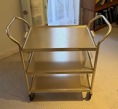 Tea/Drinks Trolley Original 1950s Kaymet Vintage 3 Tier Anodised Aluminium Gold • £80