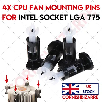 4x Mounting Pins For Intel Socket Lga 775 Cpu Plastic Heatsink Cooler Fan - Uk • £4.99