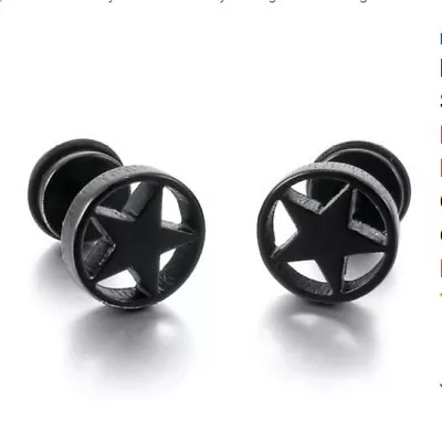 Punk Gothic Mens Stainless Steel Pentagram Circular Barbell Studs Earrings • $7.16