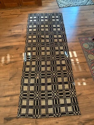 $45 • Buy 19th Century Woven Coverlet Remnant 83  X 32 