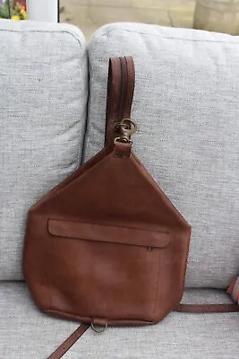 Tan Leather Ruck Sack With Pockets Single Or Double 32  Cms X 32 Cms Hardly Used • £19.99