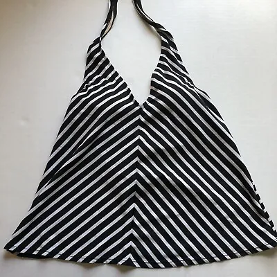 Motherhood Maternity Black White Stripe Halter Tie Swim Tankini Top Sz M A1556 • £11.40