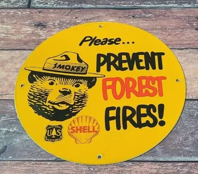 Vintage Shell Gasoline Porcelain Smokey Forest National Park Gas Service Sign • $120