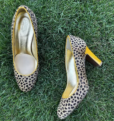 J. CREW Collection Pumps Leather Calf Hair Leopard Chunky Heels Sz 8.5 • $79.99