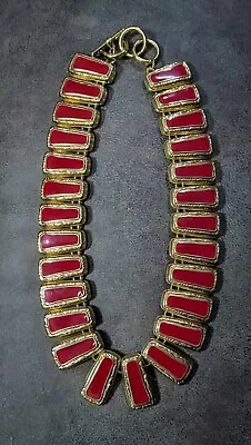 Mcm Vintage Gold Bold Red Enamel Necklace Collar Bib Estate Rare Geometric N03 • $2.95