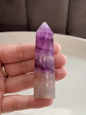 £11.50 • Buy Discounted *Chipped Purple Rainbow Fluorite Tower 7.2cm 66g Natural Crystal Deco