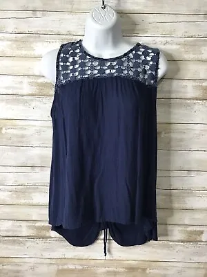 $15 • Buy Rock & Roll Cowgirl Navy Blue Tank Top With Crochet And Lace Up Back Size Medium