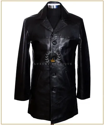 Benjamin Black (SR3476) Men's Smart Knee Length Lambskin Leather Blazer Jacket • £119.99